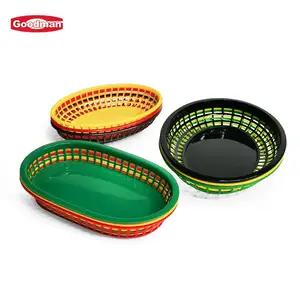 Custom Color Classic Food Serving Tray Deli Fry Baskets Plastic Oval Fast Food Basket