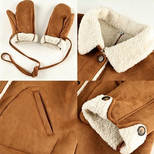 Zeyu Women Camel Faux Suede Shearling <strong>Coat</strong> Mid-Length Button Down Winter Warm Fleece Lined Jacket with Detachable Mitten Cuffs - Product Image 6