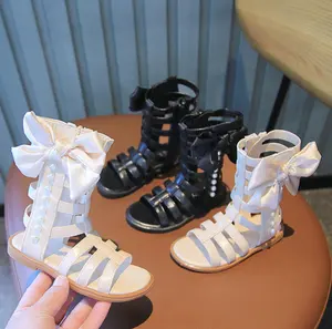 cy30298a 2022 new Korean style children's zipper summer Roman sandals toe trendy pearl bow sandals girls fashion shoes kid