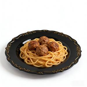 Platos de Cena Negros y Dorados Resistentes con Borde Festoneado para Catering, Restaurantes, Hoteles, Banquetes, Suministro al por Mayor - Product Image 1