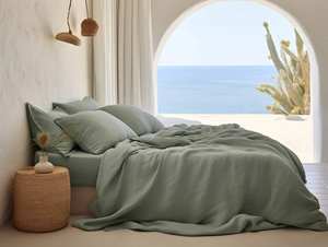 Vente en gros Logo personnalisé housse de couette en lin gris sauge | Tissu adouci avec boutons de noix de coco et attaches de ruban | Commande en gros - Product Image 3