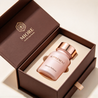 Boîte cadeau personnalisée pour flacons de compléments vitaminiques. Comprend un logo en feuille d'or et une insert en mousse EVA sur mesure pour l'emballage Wellness.