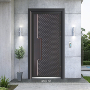 Porte d'entrée double style français Skyland en bois avec pivot en fer forgé et vitrage en fibre de verre et acier - Product Image 1