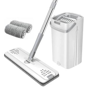 Lau và xô với Bộ vắt, tay miễn phí sàn phẳng lau và xô, 2 miếng đệm sợi nhỏ có thể giặt được bao gồm, sử dụng ướt và khô - Product Image 1