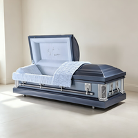 Ataúd Metálico Americano Gris Azulado Profundo con Interior Azul Claro y Bordado de Aves - Ataúd Funerario para Adultos al por Mayor