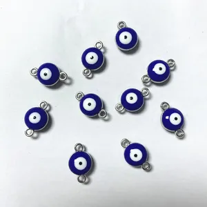 Gioielli di moda ciondolo a doppio anello stile europeo 8mm blue turkey evil eyes beads charm in lega