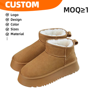 Bottes d'hiver unisexes en cuir véritable avec doublure en polaire chaude, hauteur de la cheville, semelle plateforme - Product Image 1