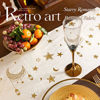 Chemin de table en velours pour l'Aïd Ramadan, motif lune et étoile dorés, décoration de table islamique pour fête musulmane et décoration de mosquée