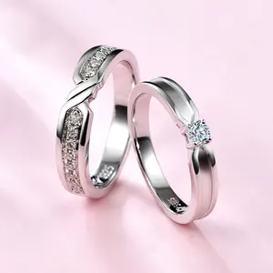 Factory Direct Sale 925 Sterling Silver Moissanite Double Band Wedding Unique Moissanite Engagement Ring Set
