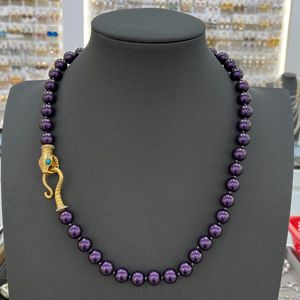 Collier de luxe gothique avec fermoir tête de <span class=keywords><strong>serpent</strong></span> en laiton, perles violet foncé et finition plaqué or mat, vente en gros - Product Image 4