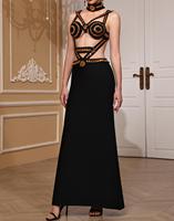 LSQ1564 2026 Robe de cocktail sexy noire et dorée perlée, style cache-cœur ajouré, dos nu et col
