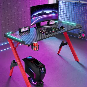 Kohle faser RGB Spieltisch Home Office Internet Cafe Computer Spieltisch Schwarz Rot Bein Gaming Schreibtisch