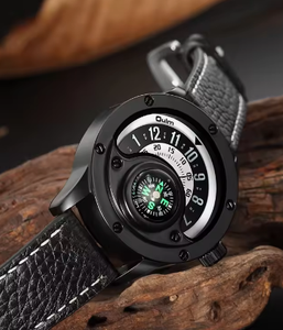Reloj Inteligente de Cuarzo para Hombre Oulm 3880 Negro, Marca de Primera Calidad, Precio al por Mayor, Correa de Cuero, Brújula, Reloj de Pulsera Casual y Moderno - Product Image 3