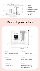 Elektrische <span class=keywords><strong>Baby</strong></span> <span class=keywords><strong>Food</strong></span> Maker Fles Warmer Stoomkoker Blender Huishoudelijke Hakmengprocessor - Product Image 6