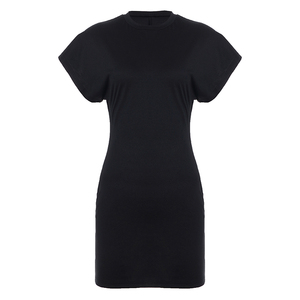 Vestido mini ajustado negro con manga casquillo, cuello redondo, liso, informal, de verano - Product Image 6