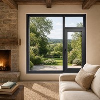 Grandes fenêtres modernes pour balcon de villa, salle de bain et chambre à coucher, cadre en aluminium noir, résistant au vent, rupture de pont thermique, verre trempé