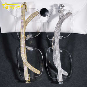 Fast Shipping Hip Hop <strong>Fashion</strong> <strong>Glasses</strong> Copper CZ Frame Fully Iced Out Legs Cheapest Price Decoration <strong>Glasses</strong> Wholesale Price - Product Image 4
