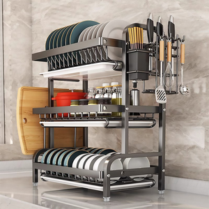 Organizador moderno para fregadero de cocina, plato multifuncional para encimera, <span class=keywords><strong>escurridor</strong></span> de platos con componentes ajustables y bandeja de goteo - Product Image 1