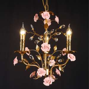 Romantico <span class=keywords><strong>lampadario</strong></span> di campagna francese rosa ceramica rosa disegno floreale ottone Shabby rosa rosa candelabro luce per la camera da letto della ragazza - Product Image 1