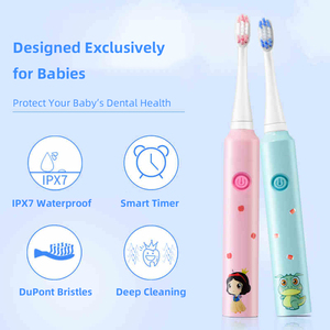 Brosse à dents intelligente pour enfants, 6 modes, action sonique, piles AA incluses, étanche IPX7, rappel d'intervalle de 30 secondes, <span class=keywords><strong>ensemble</strong></span> de 2 têtes de brosse - Product Image 3