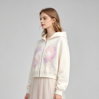 Sweats à capuche imprimés pour femmes, OEM ODM, sur mesure, à fermeture éclair, coupe courte, manches longues, décontractés, tendance