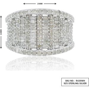 Anillo Moderno de Plata de Ley con Diamantes Baguette Redondos Blancos Naturales, 1.18 Cttw, Talla 7, para Mujer, para Boda - Product Image 2