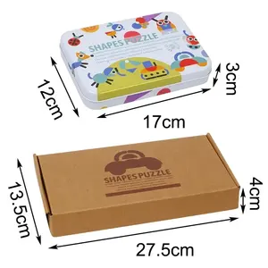 Nouveau puzzle géométrique en bois pour enfants, boîte en fer, forme d'animal de dessin animé, jouets éducatifs Montessori pour enfants - Product Image 3