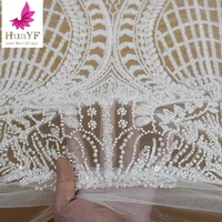 HY2754 nigéria haut de gamme nouvelles perles de luxe blanches paillettes dentelle de mariée avec tissu de robe de mariée en tulle perle