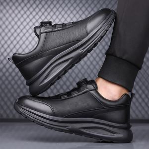 Zapatillas Deportivas Negras para Hombre con Botón Giratorio, Suela Gruesa Antideslizante, Zapatos Casuales para Exteriores con Tacón Bajo y Suela de Goma - Product Image 2