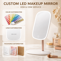 Miroir de maquillage LED rechargeable, 3 couleurs réglables, commande tactile, rotation à 90 degrés, miroir de table compact et portable