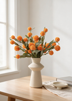 Fleur artificielle en plastique à 6 têtes, tige unique, boule dorée, pour la décoration florale de la maison, du bureau ou de la table - Vente en gros