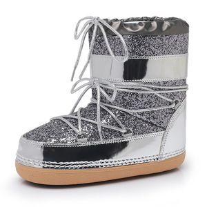 Ambidextre Euro-US Ski Style Femmes Hiver Lune Bottes Chunky Plateforme Paillettes Bottes de Neige avec Lace-Up Design - Product Image 3