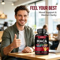 Capsules de racine de maca OEM pour hommes, énergie, santé de la prostate et amélioration masculine, avec formule de maca noire, maca rouge et ginseng