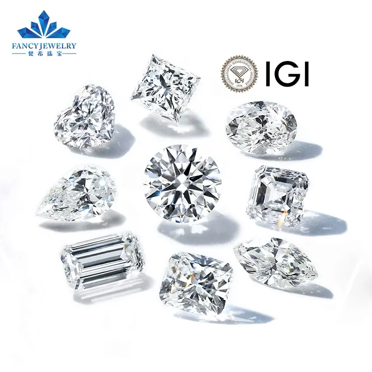 Vente de gros Certificat IGI Diamant de laboratoire cultivé CVD Diamant synthétique en vrac 0.5CT 1CT 2CT 3CT Blanc CVD HPHT Diamant fabriqué en laboratoire