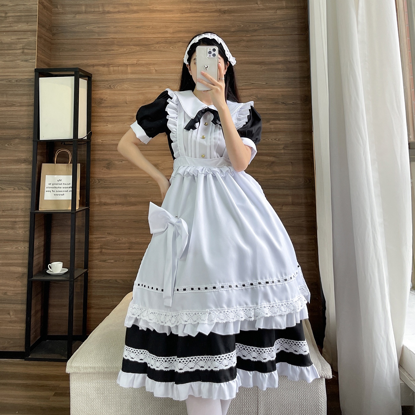 chinese dress ladies YOMORIO Anime Maid Cosplay Lingerie Japanese Lolita Dress Costume Maid Apron Outfit, Black / S main image 0