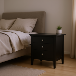 Comodino Moderno Nero con 3 Cassetti, Mobile in Legno per Camera da Letto - Product Image 2
