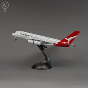 スタイリッシュなビジネスギフトデコレーションクラフト1/200スケールサイズ37cm飛行機モデルエアバスA380カンタスエアウェイズLEDライト付き