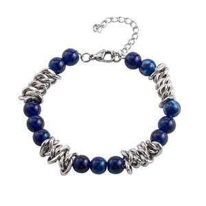 Pulsera de cuentas de moda, cuentas redondas azules, cadena de plata tibetana, accesorio para hombre - Product Image 5
