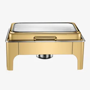 Hotel Catering Ausrüstung Luxus Rechteck Edelstahl Chafing Dish 9L Gold Food Warmer Buffet Chafing Dish