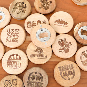Modern Wedding Party Mini Round <strong>Wooden</strong> Beer <strong>Opener</strong> With Stainless Steel Magnetic Magnet Wood <strong>Bottle</strong> <strong>Opener</strong> for Guests - Product Image 3