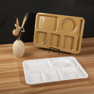 HCMA al por mayor restaurante de plástico irrompible bandeja de servicio dividida 100% melamina blanco <span class=keywords><strong>6</strong></span> secciones dividir platos con compartimentos - Product Image 3