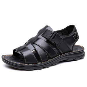 Men's Leather Sandals Soft Sole Summer Casual Wearable Slippers <b>Driving</b> Beach <b>Shoes</b> - Product Image 5