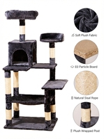 Arbre à chat luxueux en peluche douce avec poteaux à gratter en sisal naturel, structure d'escalade multi-niveaux en velours pour usage domestique