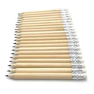 10cm Round Nature Wood Golf Pencils Soft Lead With Eraser