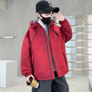 Manteau d'automne-hiver pour garçons, nouvelle collection 2025, veste coupe-vent élégante pour enfants, doublée de polaire, à capuche, veste tendance, 100% polyester - Product Image 2