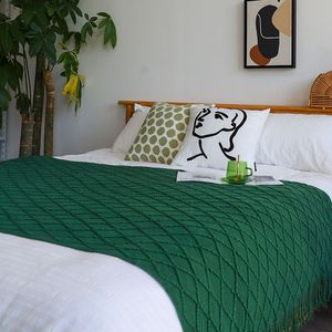 Manta de Punto con Patrón de Diamantes Verdes, con Borlas, Suave y Acogedora, Decorativa para Cama, Sofá, Sala de Estar y Dormitorio - Premium - Product Image 2