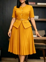 Robe d'été africaine pour femmes, nouvelle collection, col rond, couleur unie, grande taille, robe tendance pour femme de bureau