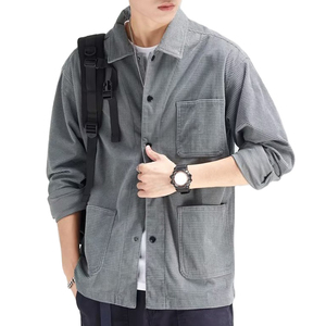 Da uomo a buon mercato <span class=keywords><strong>POLO</strong></span> <span class=keywords><strong>Oversize</strong></span> top in bianco tinta unita manica lunga in velluto a coste Casual con bottone da lavoro formale quotidiano - Product Image 1