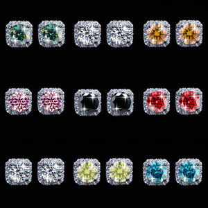 أقراط فاخرة مربعة من الفضة الإسترلينية S925 مرصعة بمويسانيتي 1 قيراط لون D ودرجة نقاء VVS للرجال والنساء - Product Image 1