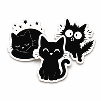 Lot d'autocollants personnalisés motif chat noir minimaliste, découpés avec bordure blanche, mignons pour ordinateur portable, bouteille d'eau, coque de téléphone, carnets – Idéal pour les amoureux des chats